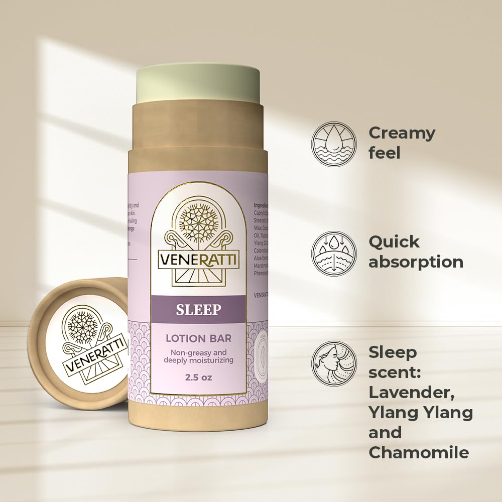 VENERATTI Lotion Bar – Aroma para dormir, vegano, fabricado en los Estados Unidos, productos respetuosos con el medio ambiente, absorción rápida, no