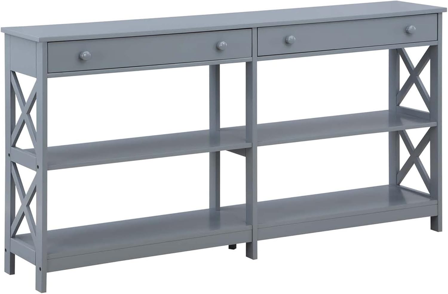 Convenience Concepts Oxford – Mesa consola con 2 cajones de 60 pulgadas con estantes, 60 pulgadas, color gris