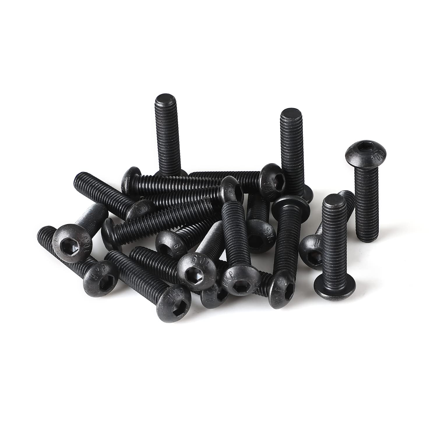 Tornillos de cabeza de botón M5-0.031 x 1.575 in, tornillos de acero de aleación de grado 10.9, acabado de óxido negro, rosca completa a máquina,