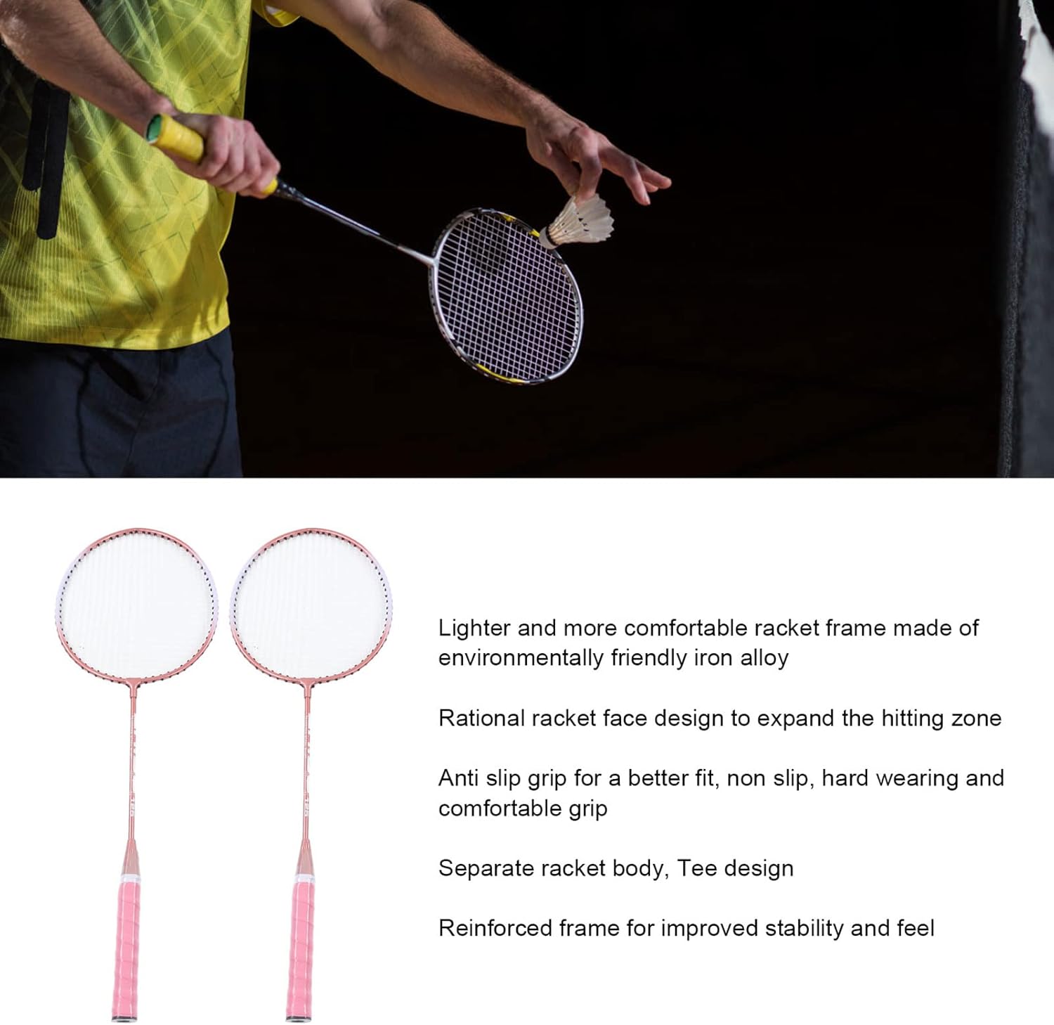 Garhelper Juego de 2 raquetas de bádminton, aleación de hierro rosa y nailon, juego de bádminton ligero separado con bolsa de almacenamiento,