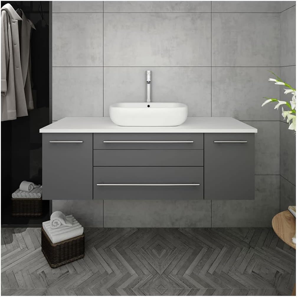 Fresca Lucera – Armario de baño moderno para colgar en la pared blanca de 48 pulgadas con parte superior y fregadero