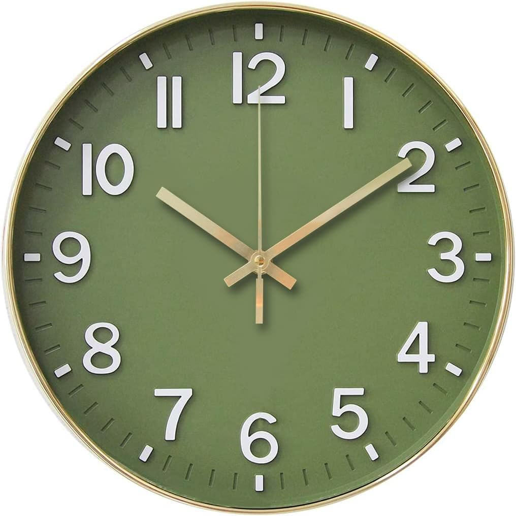 Reloj de pared de 12 pulgadas, moderno, redondo, silencioso, sin tictac, funciona con pilas y se aplica a dormitorio, sala de estar, sala de estudio
