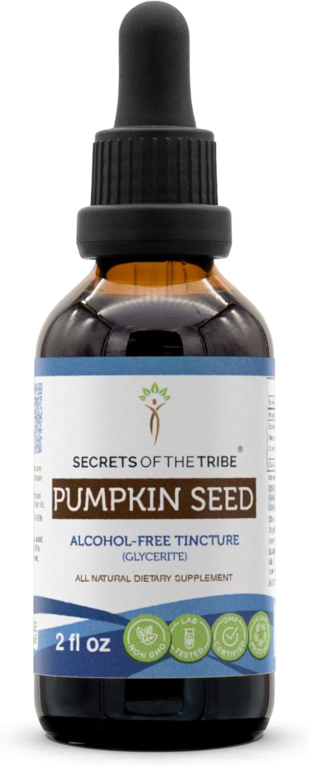 Secrets of the Tribe Tintura de semillas de calabaza Extracto sin alcohol, suplemento de tintura de semillas secas de calabaza silvestre (Cucurbita