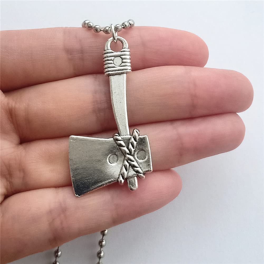 Cool Axe Necklace, Punk Tool Charm Pendant, Long Necklace for Man Woman, Antique Silver Color