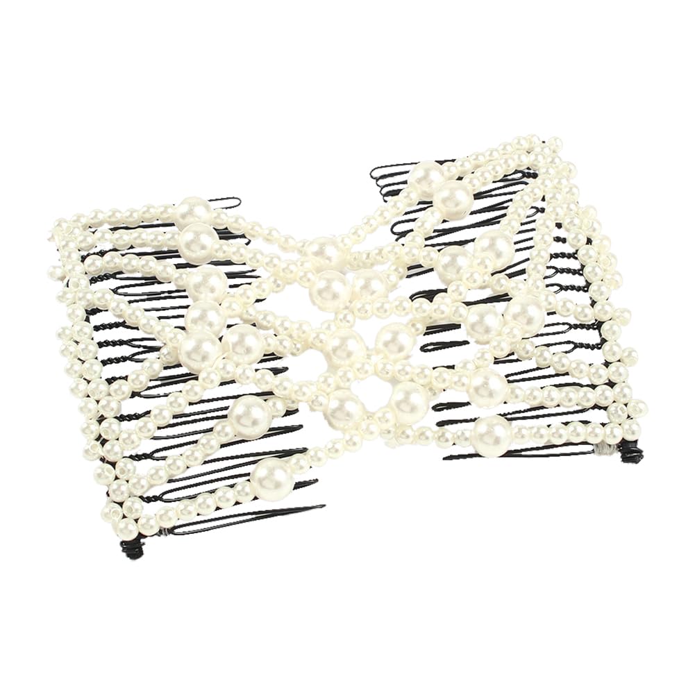 Pinza de peine de pelo de perlas sintéticas elásticas, pinzas para el cabello doble peine para el cabello, peines mágicos elásticos para cabello