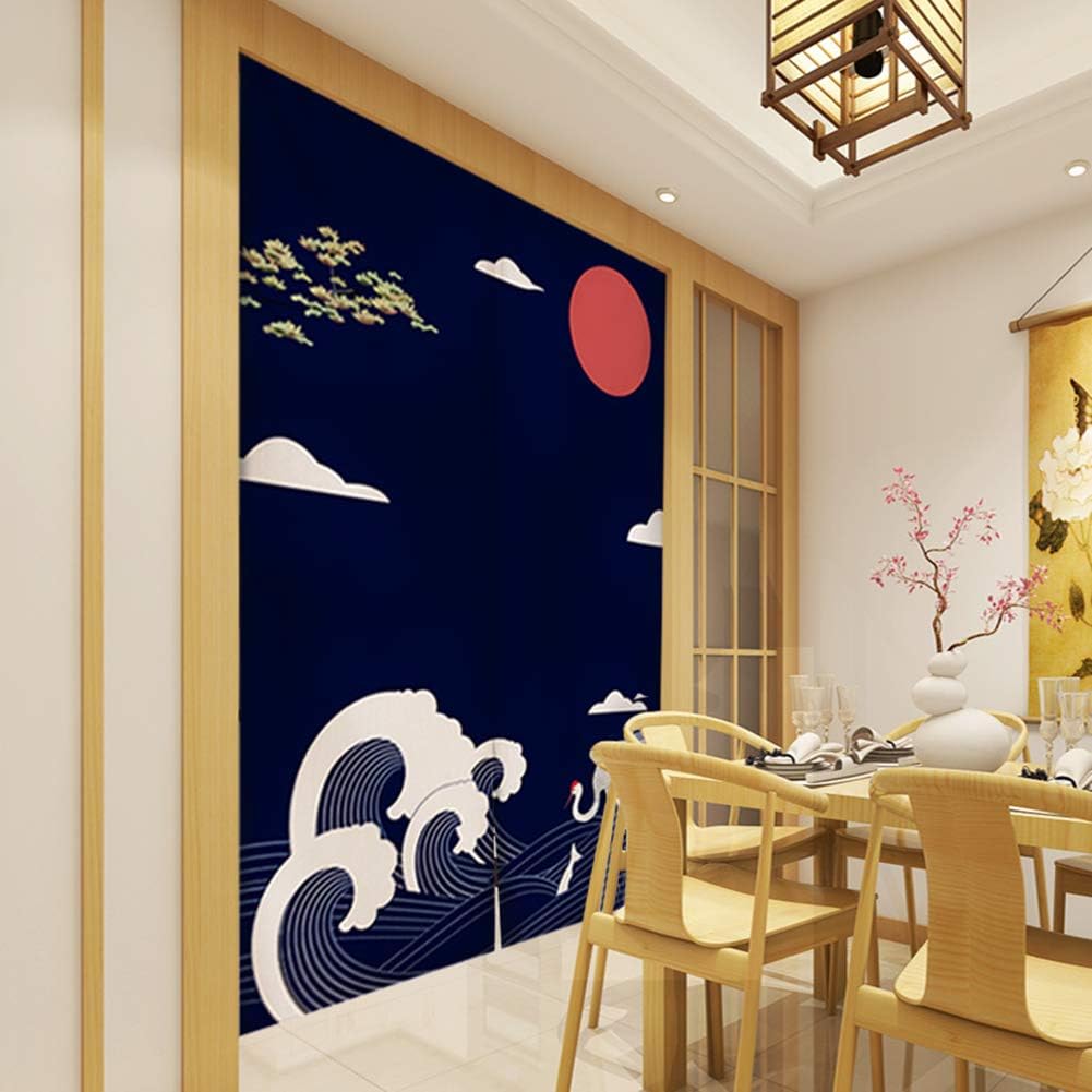 Cortina japonesa Noren para puerta, tapiz Hokusai Ukiyoe, gran ola y grúa, cortina de puerta para cocina, bistró, decoración del hogar, 29 x 47