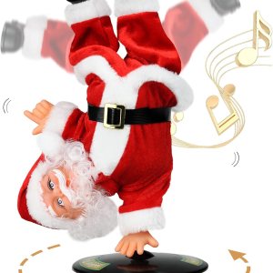 SdeNow Papá Noel cantando bailando, Papá Noel giratorio invertido de Navidad, muñecos musicales eléctricos de Navidad, juguetes de peluche SdeNow Papá Noel cantando bailando, Papá Noel giratorio invertido de Navidad, muñecos musicales eléctricos de Navidad, juguetes de peluche