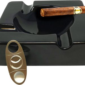 Cenicero grande para cigarros al aire libre, ceniceros de cerámica grandes de 8.5 pulgadas, cigarro negro brillante para interiores, exteriores, Cenicero grande para cigarros al aire libre, ceniceros de cerámica grandes de 8.5 pulgadas, cigarro negro brillante para interiores, exteriores,