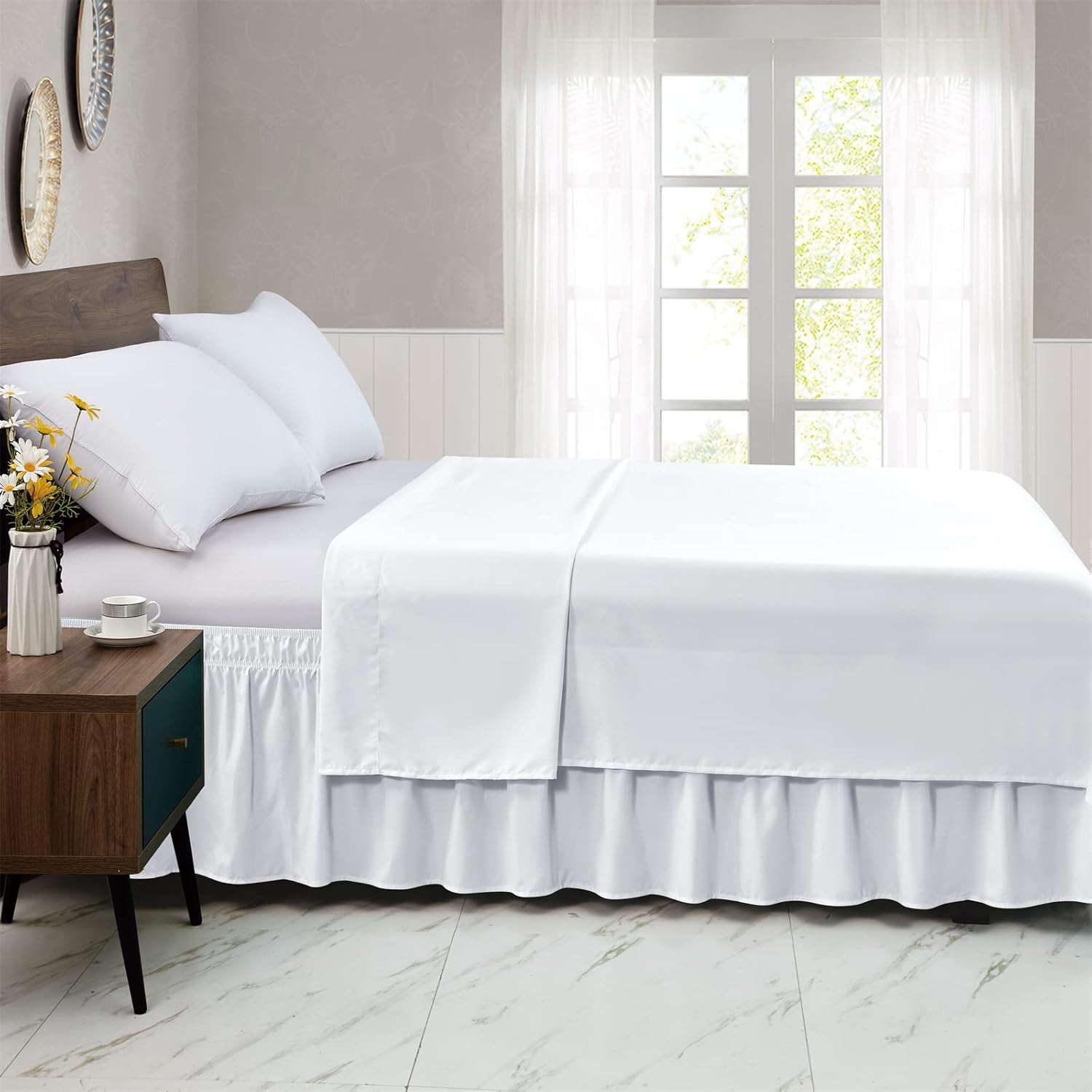 Falda de cama King, con volantes antipolvo para cama de tamaño King, fácil ajuste con caída a medida de 15 pulgadas, falda de cama elástica