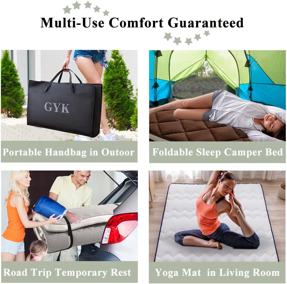GYK Cubrecolchón de espuma viscoelástica gruesa, plegable enrollable para camping, viaje por carretera, futón japonés, tapete de tatami, tela de
