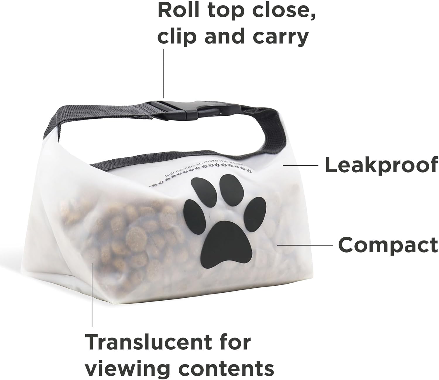 rezip Clip N’ Go Pet Bowl – Paquete de 2 bolsas plegables portátiles de almacenamiento de alimentos para perros y cuenco de alimentaciónagua, sin