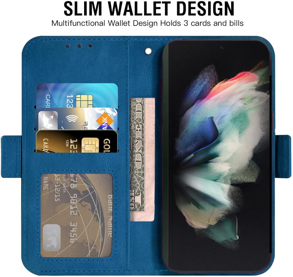 Asuwish Compatible con Samsung Galaxy Z Fold 4 5G 2022 – Funda tipo cartera y cordón de cuero, soporte para tarjetas, accesorios celulares, fundas