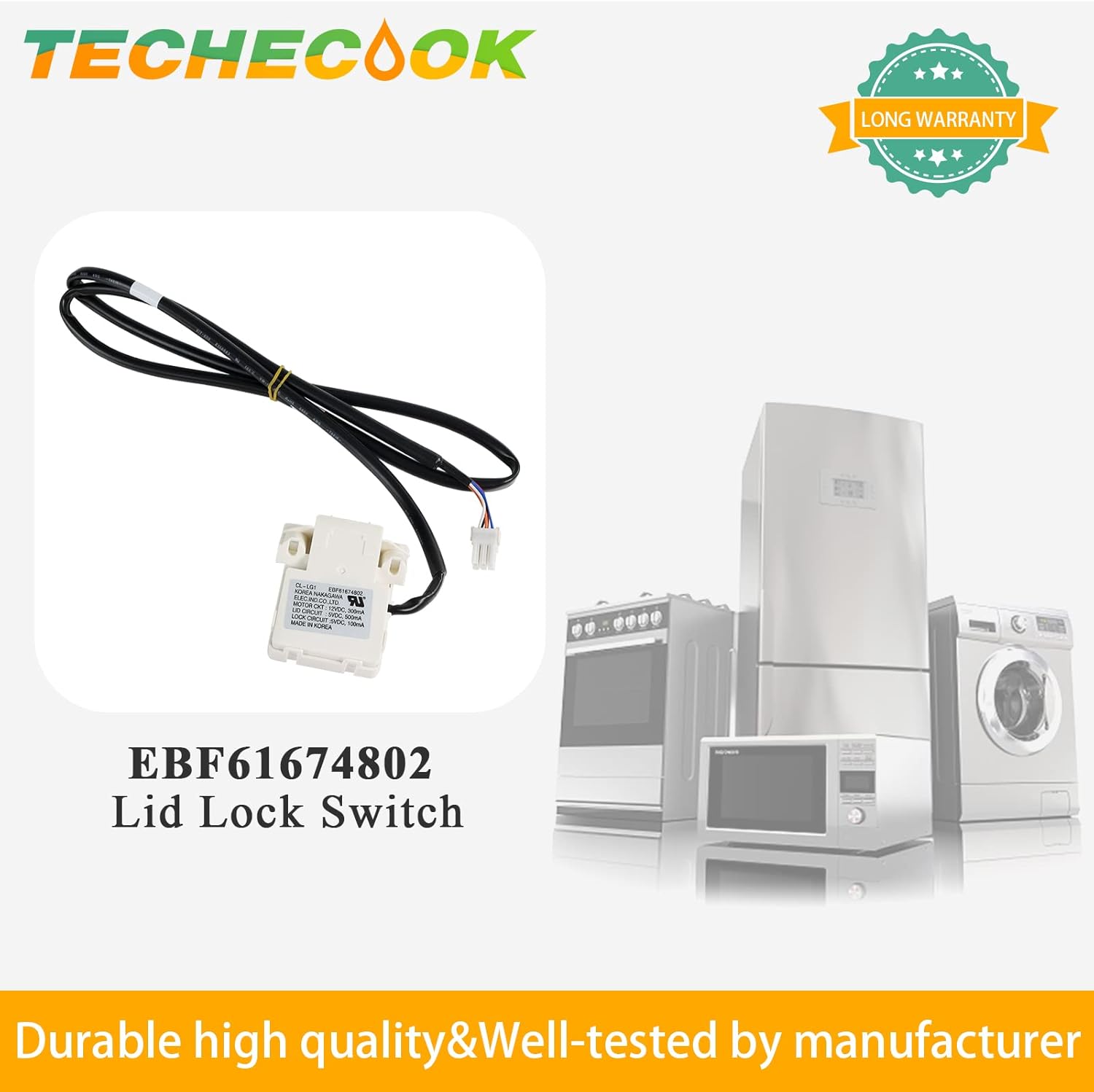 EBF61674802 EBF60665201 Washer Lid Lock Switch NEW OEM Replacement Part by Techecook – Replacement for L-G and Ken more Washing Machine – Replaces
