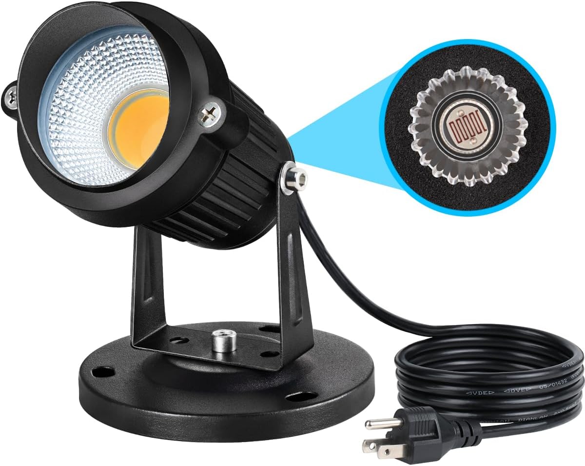 SUNVIE Iluminación al aire libre del atardecer al amanecer 120 V, focos LED de paisaje al aire libre con sensor de fotocélula luces impermeables