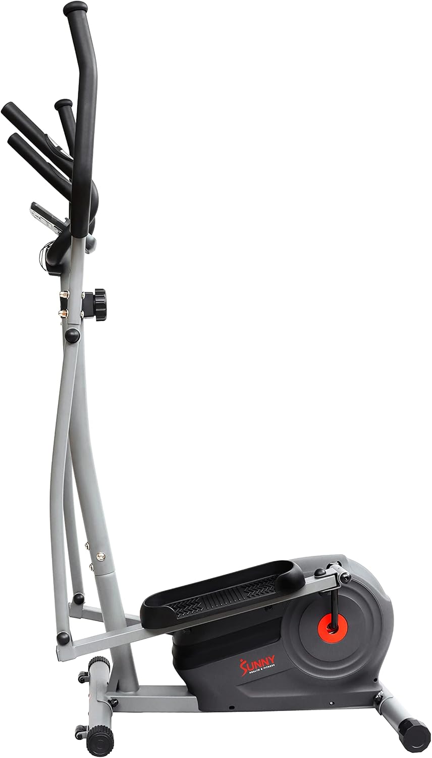 Sunny Health & Fitness Máquina elíptica magnética con monitor de rendimiento LCD, sensor de pulso, estabilizadores de piso, bajo impacto,
