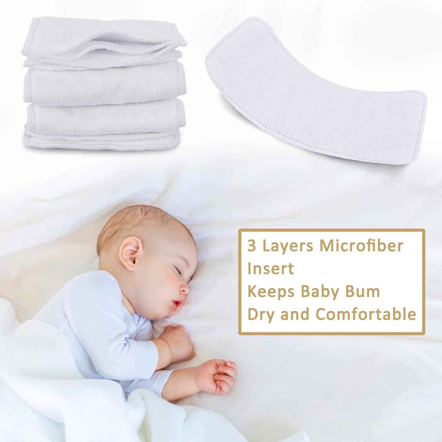 Pañal de tela lavable reutilizable talla única ajustable para bebé, 1 pañal y 2 piezas de insertos de microfibra de 3 capas