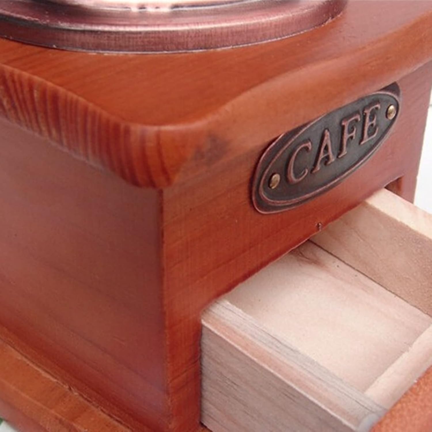 Molinillo de café manual antiguo, molinillo de grano de café vintage de mano con rebabas cónicas de madera, molinillo de café de 4 x 4 pulgadas,