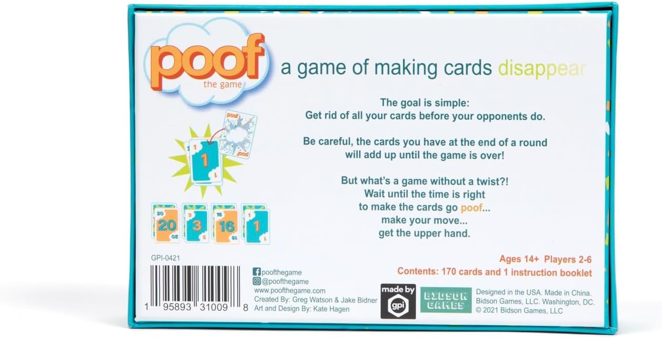Poof The Game – Juego de cartas casual rápido de aprender, fácil de jugar, para amigos y familiares, grupos grandes y pequeños, noches de juego,