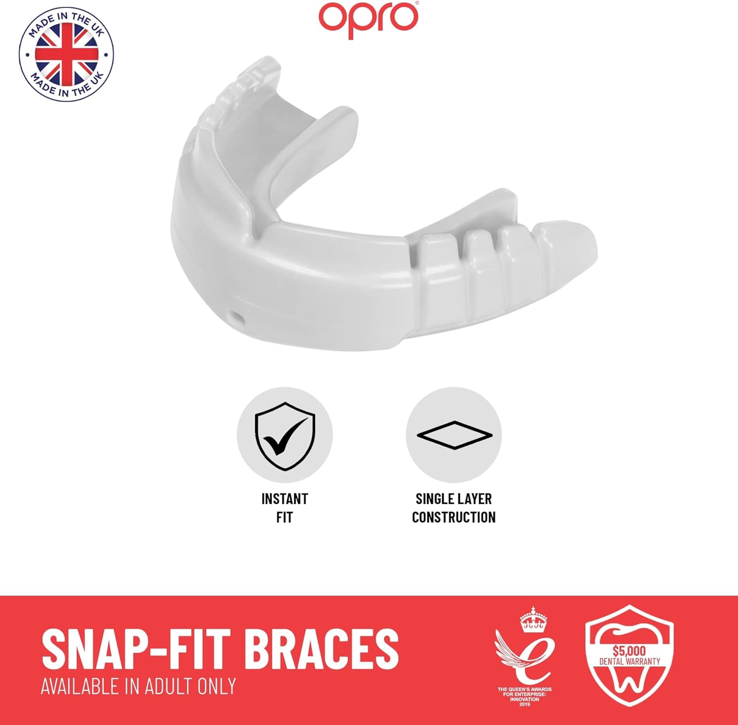 OPRO Protector bucal deportivo de nivel instantáneo para adultos y jóvenes con correa, protector bucal para hockey, lacrosse, rugby, artes marciales