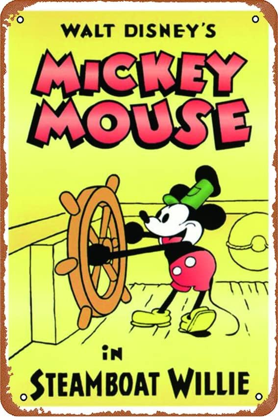 Póster de película Steamboat Willie, letreros de metal retro, arte de pared, diseño de cueva de hombre, dormitorio, casa, sala de estar, decoración,