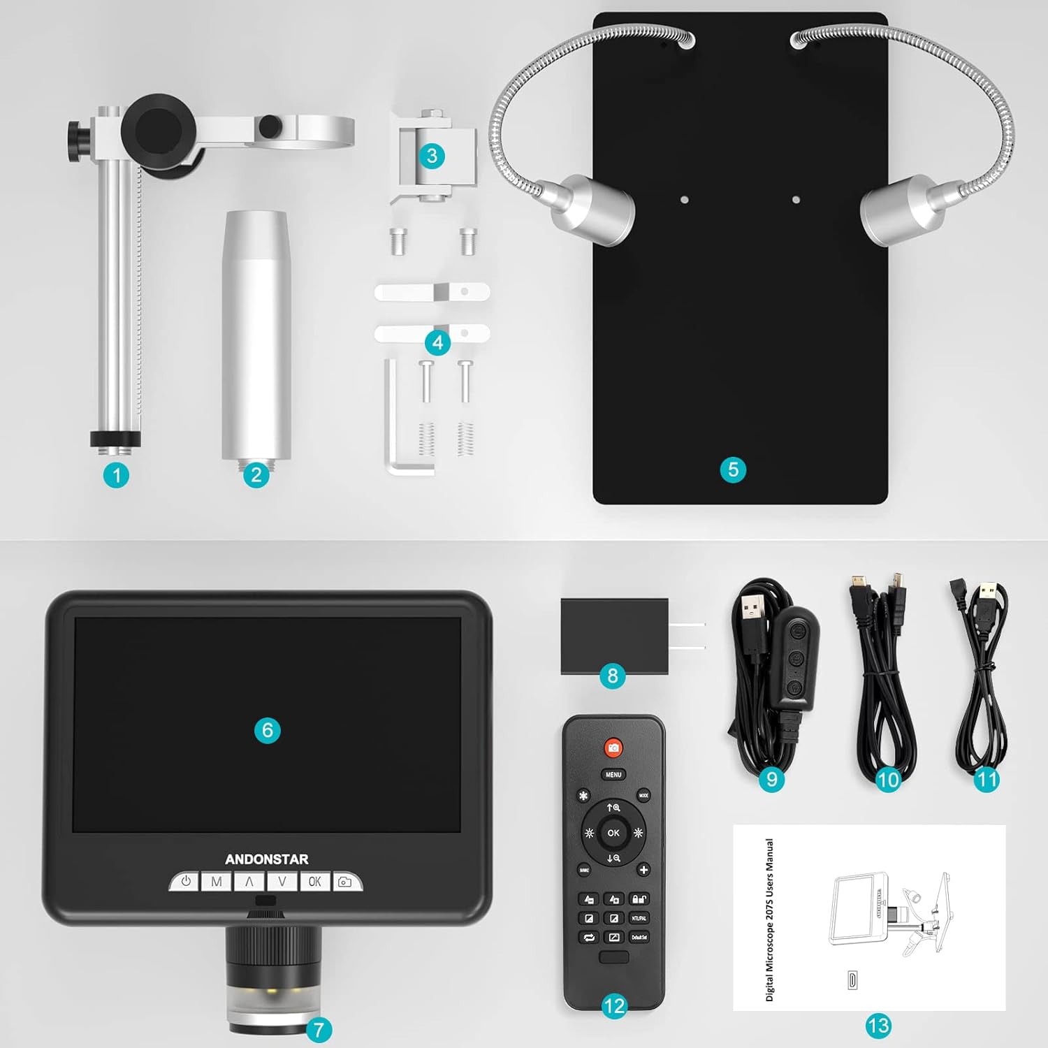 Andonstar Microscopio digital HDMI AD207S con pantalla LCD de 7 pulgadas, microscopio de soldadura, microscopio de moneda para monedas de error, kit