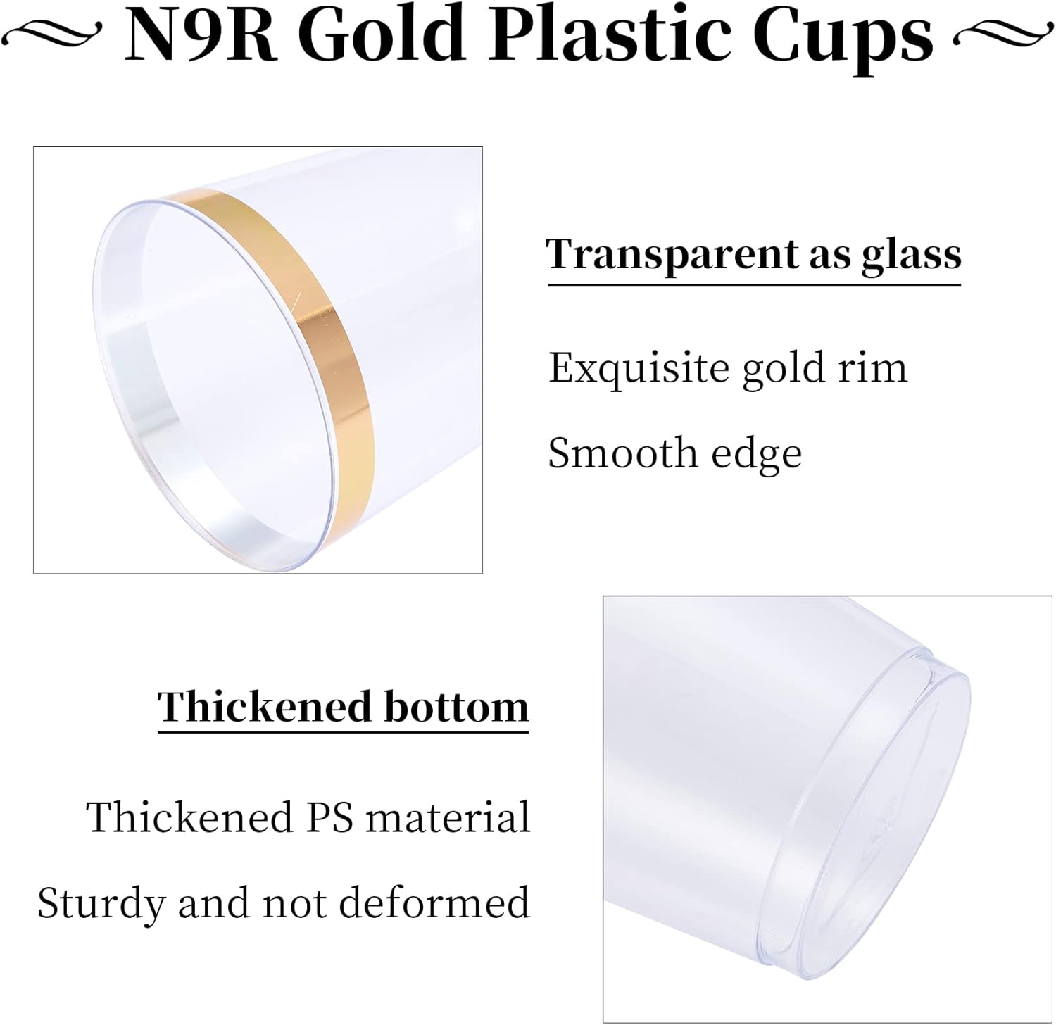 N9R 160 cubiertos de plástico dorado + 72 vasos de plástico dorado + 125 piezas de vajilla de plástico dorado