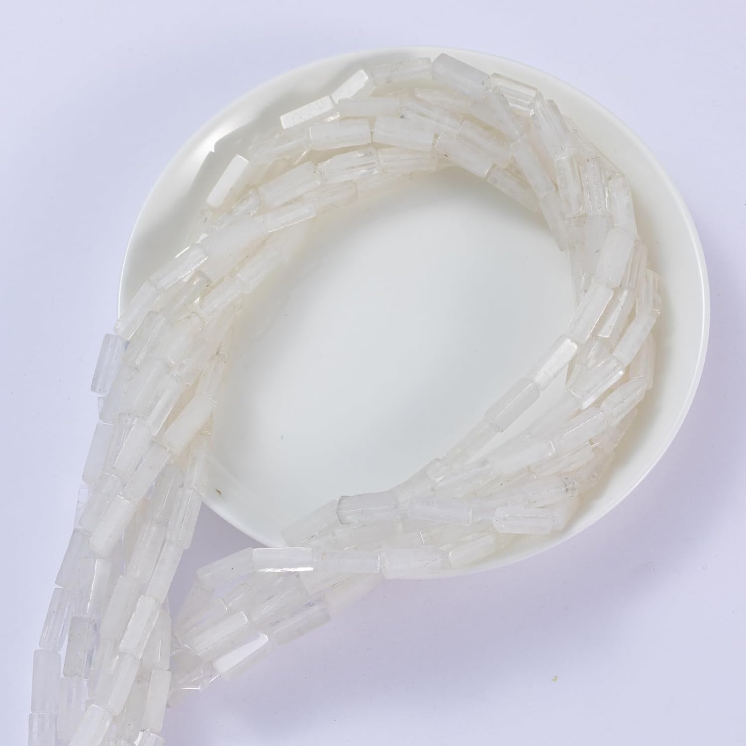 Cuentas de tubo rectangular de cristal blanco natural, 0.157×0.512 in, 15.0 instr sueltas semi piedras preciosas para hacer pulseras, collares,