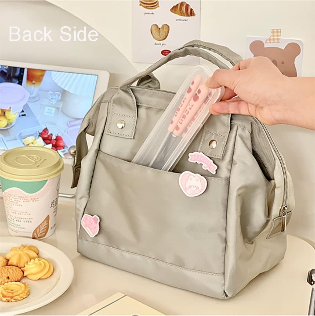 Lonchera kawaii grande para pícnic, bolsa aislada para calientes o fríos, reutilizable, bonita lonchera estética para mujeres (S, azul)