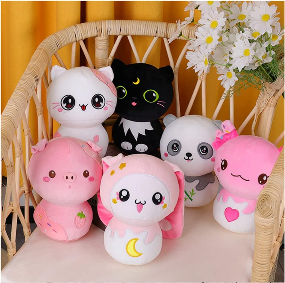 Peluche de hongo de 8 pulgadas, animal de peluche de gato negro, bonita almohada de peluche, para regalos adecuados para niñas y niños (gato negro