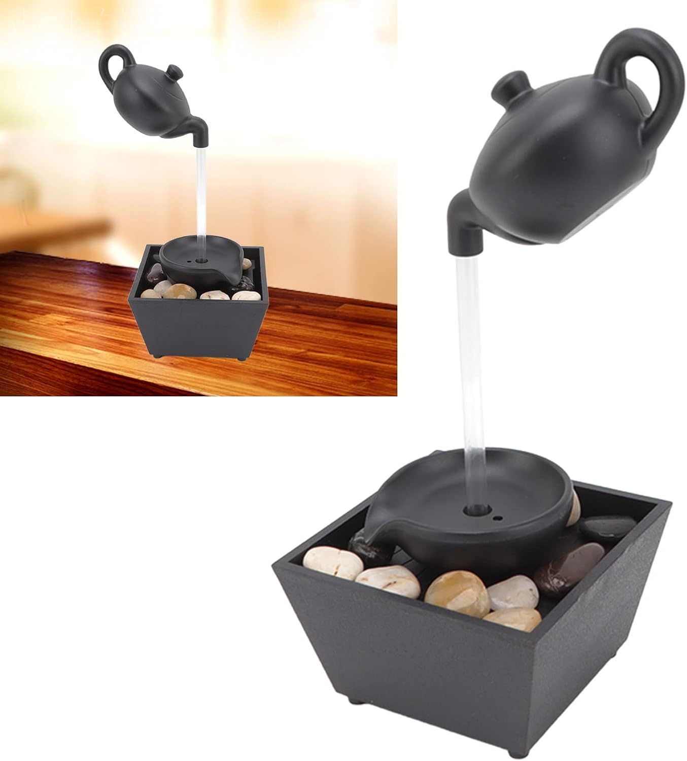 Tetera flotante Cascada Ornamento de agua que fluye Decoración de Oficina Led Sala de estar Batería USB Escritorio para piedras de suspensión Fuente