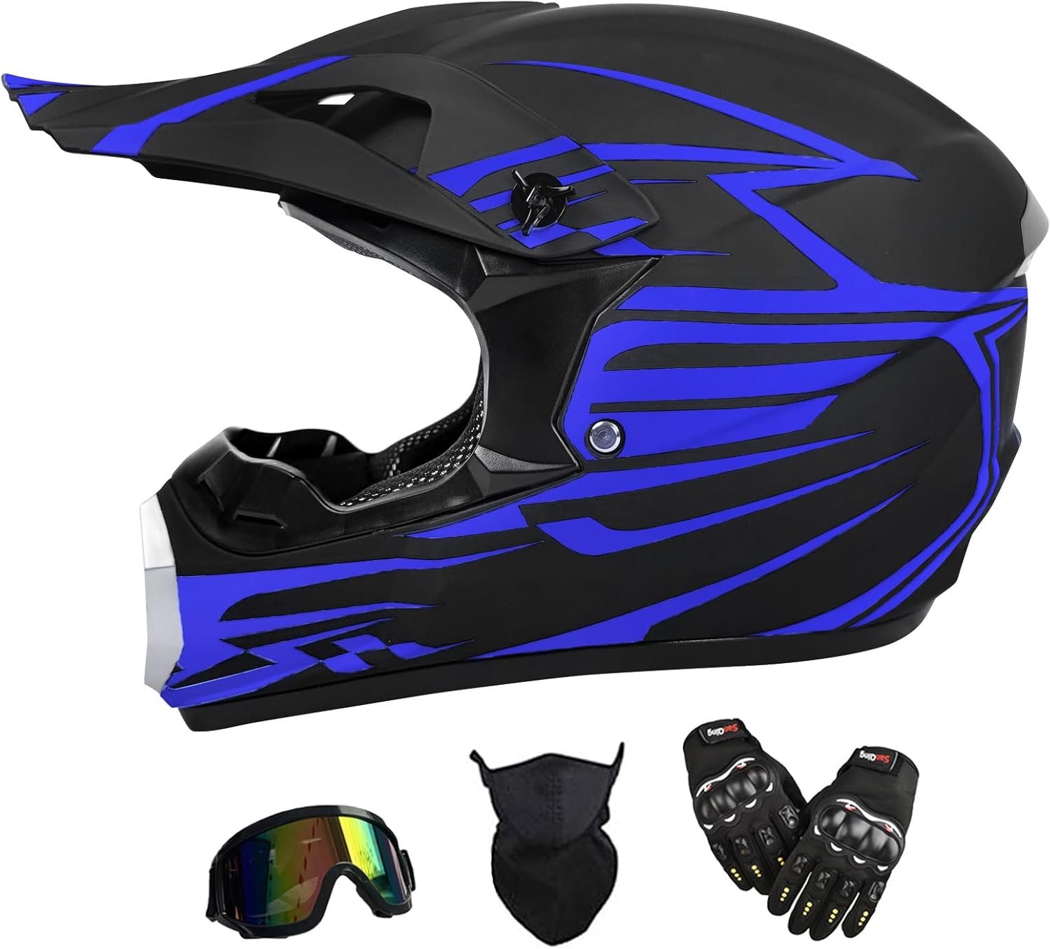 Casco ATV juvenil, casco de motocross para niños, casco unisex con guantes, gafas, protector facial, juego de 4 piezas, buen regalo para familiares
