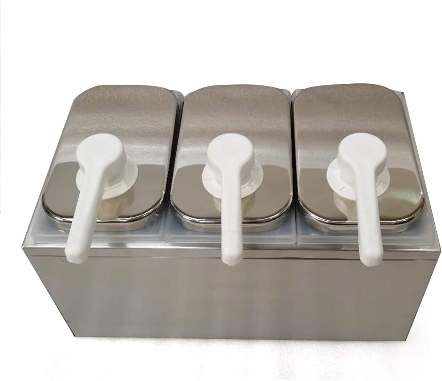 Dispensador de salsa de tres cabezales, estación de bomba de condimentos de acero inoxidable con gran capacidad, dispensador de bomba de condimentos