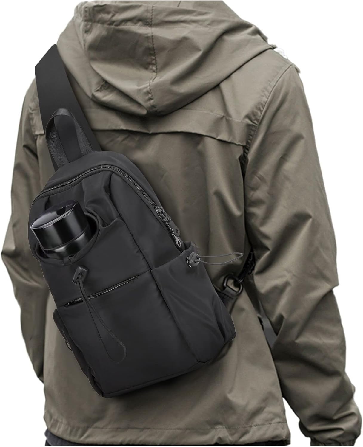 Black Sling Crossbody Bag for Men Women, Tactical Backpack Shoulder Daypack Mini Anti-Theft Motorcycle Chest Bags, Small One Strap Backpack for