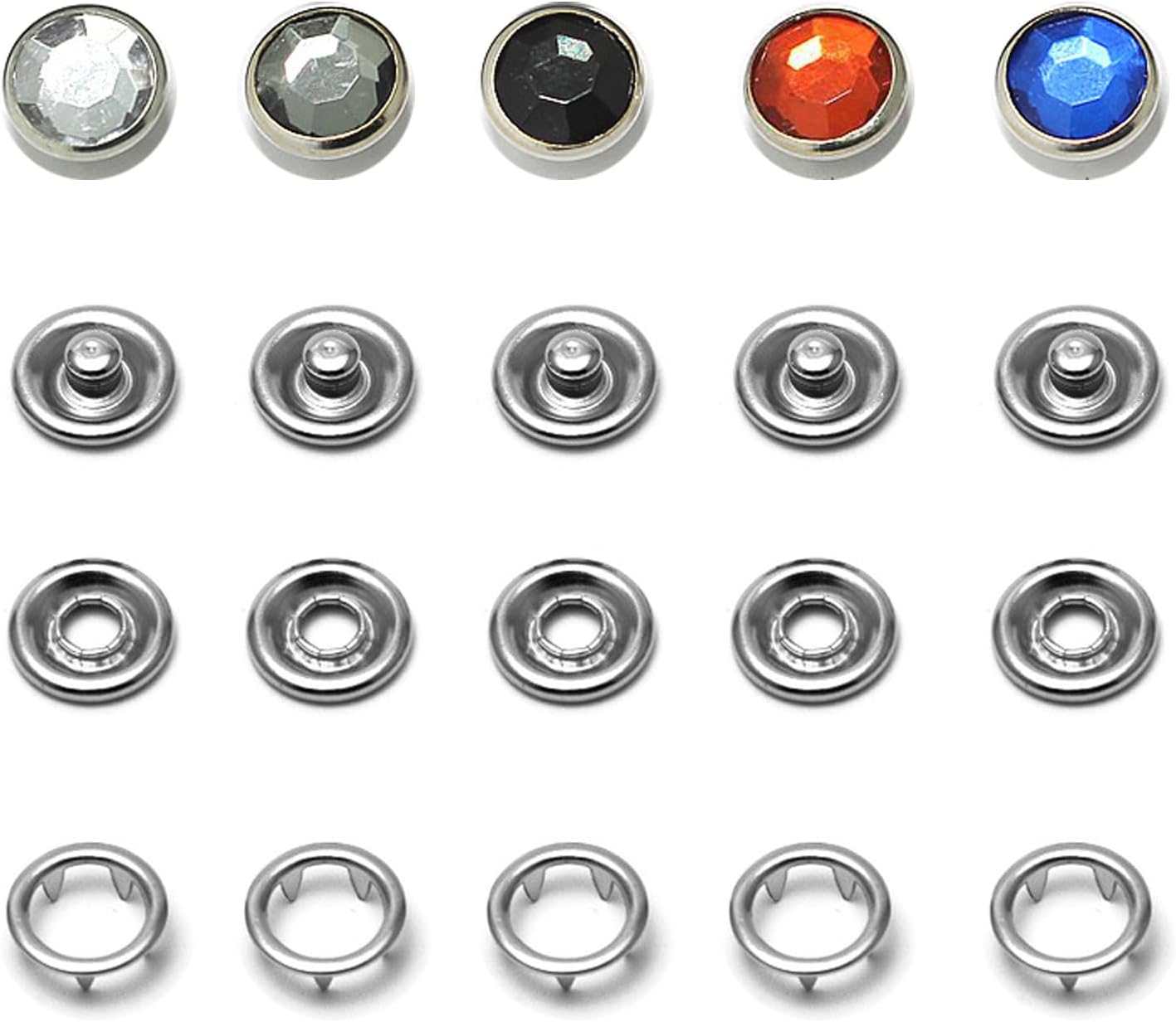 Broches de perlas para camisa occidental, 50 juegos de cierre a presión de 16L0.354 in, anillos clásicos de perlas para ropa, tachuelas con caja de