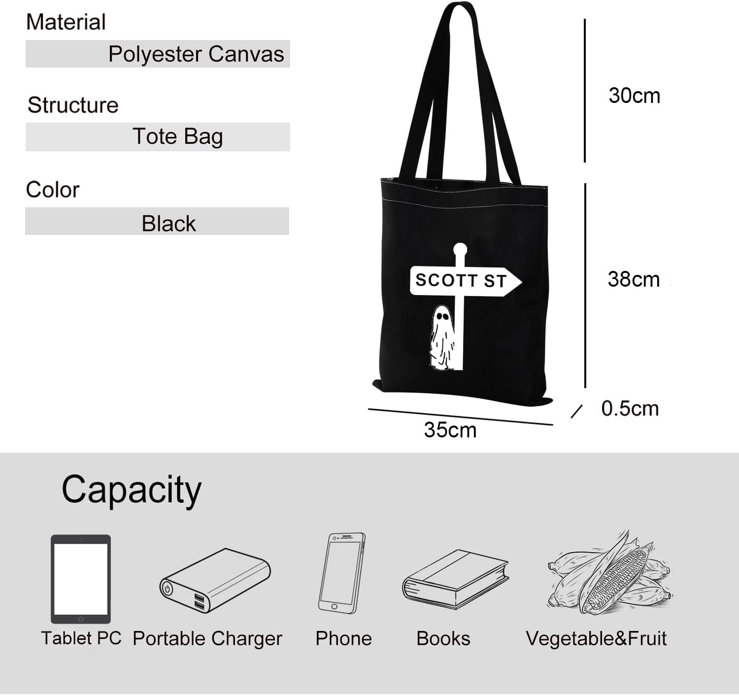 VAMSII Bolsa de mano para álbum de música Scott St Ghost Tote Bag Phoebe Bolsa de compras para niñas Famdon