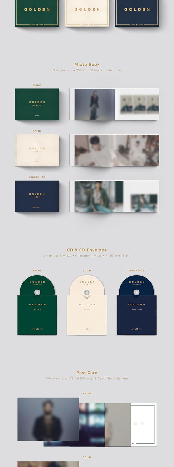 BTS Jungkook Golden 1st Contenido del álbum en solitario+Photobook+Photocard+Tracking Jung Kook (Conjunto Completo+Sólido+Sustancia+Versión Weverse
