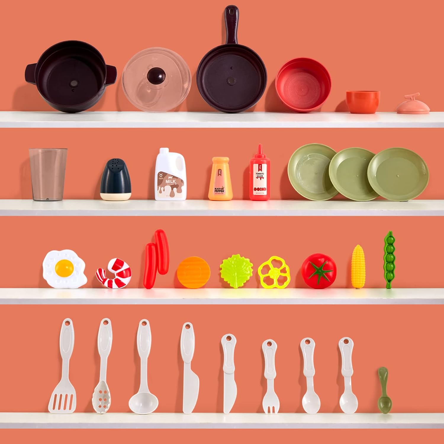 Juego de cocina para niños, 47 piezas de juguetes de cocina de 25 pulgadas para niños pequeños, juego de accesorios de juguete con sonidos y luces