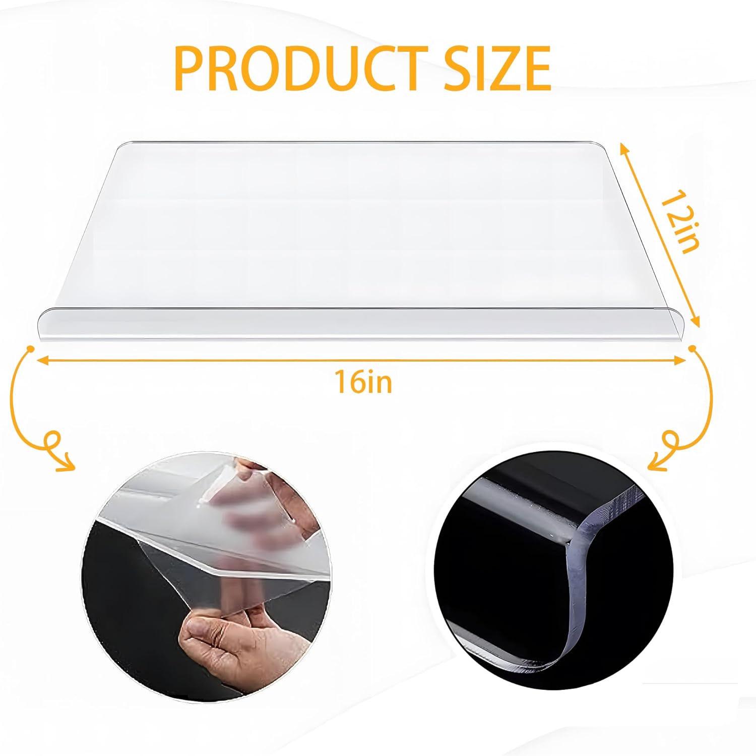 Tabla de cortar acrílica multiusos con borde de encimera, 16 x 12 pulgadas, transparente, antideslizante y resistente a los arañazos para cocina,