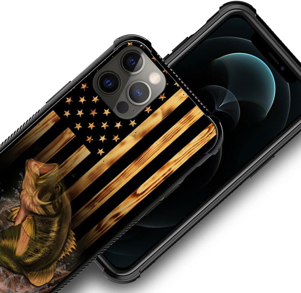 DJSOK Funda compatible con iPhone 14 Plus, funda protectora de madera con bandera estadounidense y peces para iPhone 14 Plus, para hombres, mujeres,