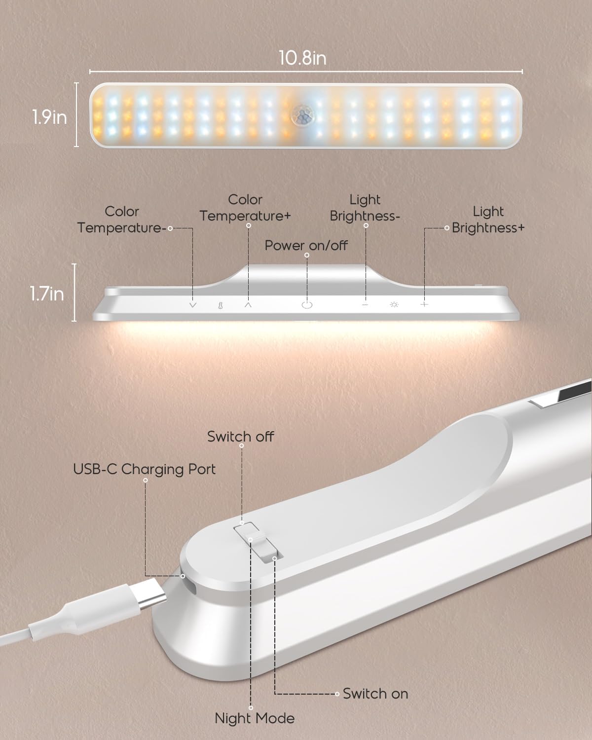 Luces para debajo del gabinete, 78 luces LED que funcionan con pilas, luces de armario, luz con sensor de movimiento para interiores, luz nocturna
