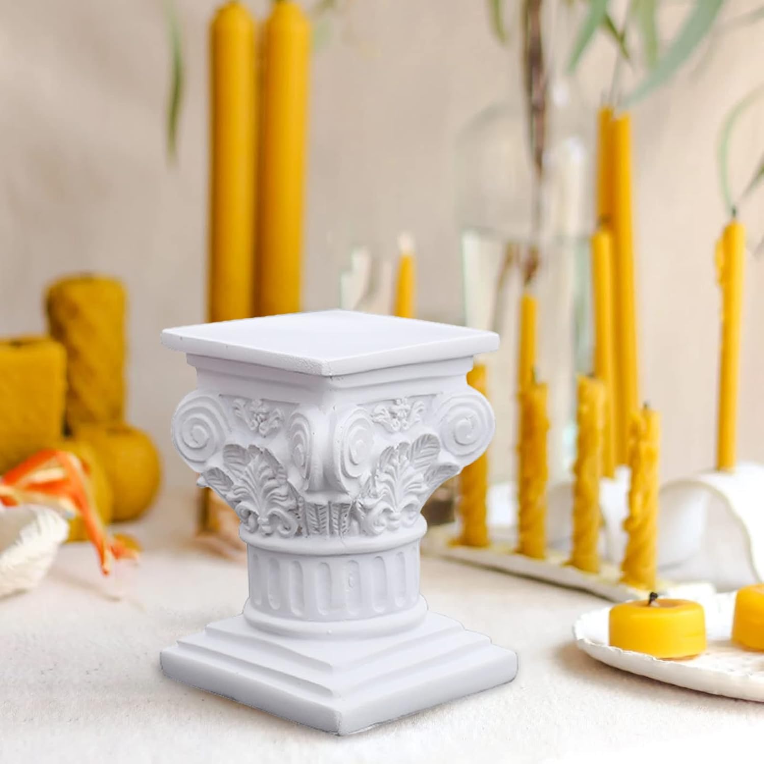 Estatua de resina de columnas griegas  Columna griega del pilar romano  Decoración de mesa de columna romana blanca, figura de resina para boda,