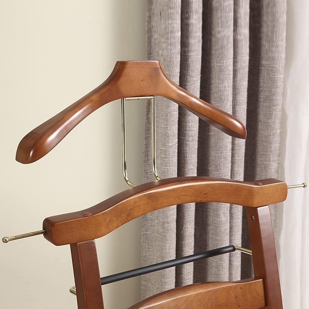 Soporte de madera para silla de valet con cajón, estante de ropa independiente con barra de pantalones y barra de corbata, soporte de valet para