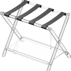 Sumerflos Portaequipajes de acrílico para habitación de invitados, soporte plegable transparente de lujo con estante de almacenamiento acrílico y Sumerflos Portaequipajes de acrílico para habitación de invitados, soporte plegable transparente de lujo con estante de almacenamiento acrílico y