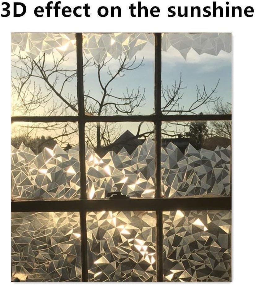 Bloss Película decorativa de privacidad para ventana, diseño de diamante 3D, no adhesiva, para control de calor en casa, oficina, 17.7 x 78.7