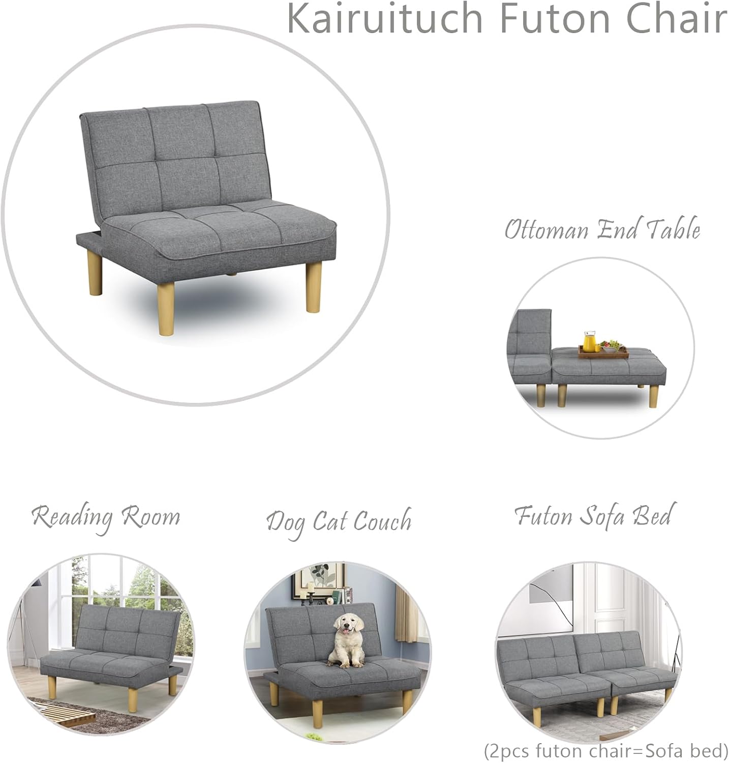 KAIRUITUCH Mini futón sin brazos, respaldo ajustable, sofás pequeños convertibles, sofás esquineros para espacios pequeños, sala de estar,
