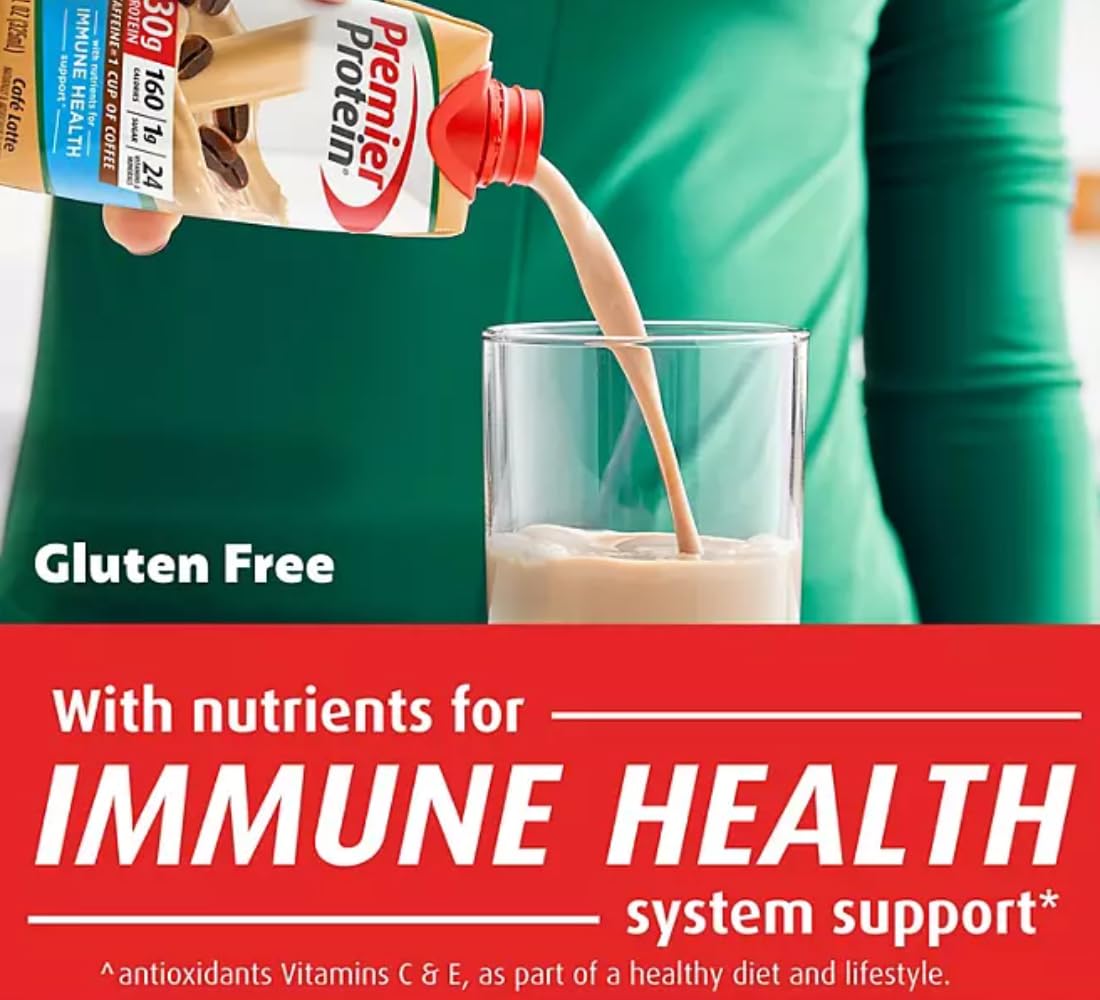 Protein Shakes  Paquete múltiple Premier de sabor Café Latte  1.06 oz de proteína, 0.04 oz de azúcar, 24 vitaminas y minerales, nutrientes para