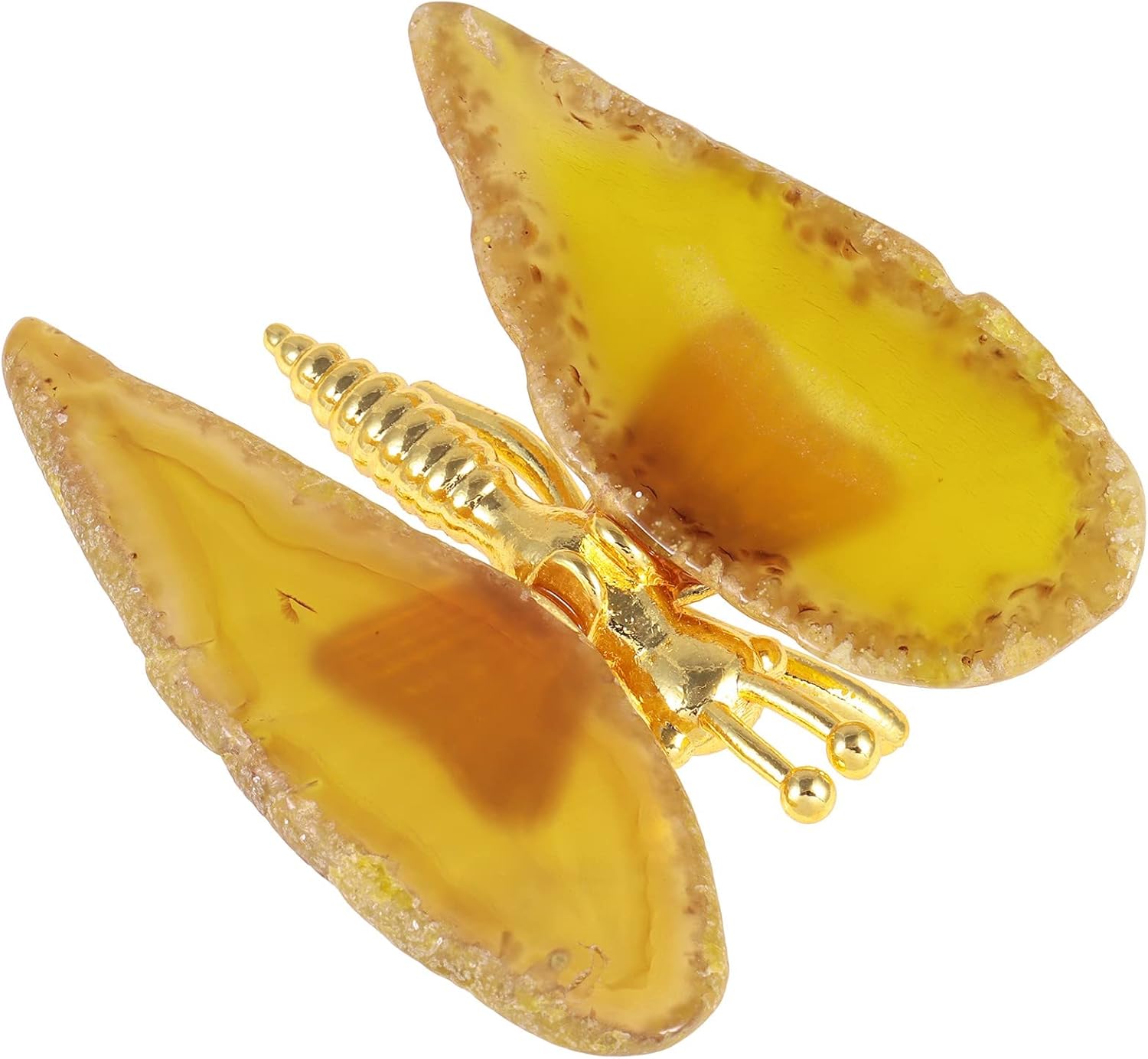 Amogeeli Figura de mariposa de ágata de cristal, decoración del hogar, geoda curativa ágata de piedra de mariposa para fiesta de boda, amarillo