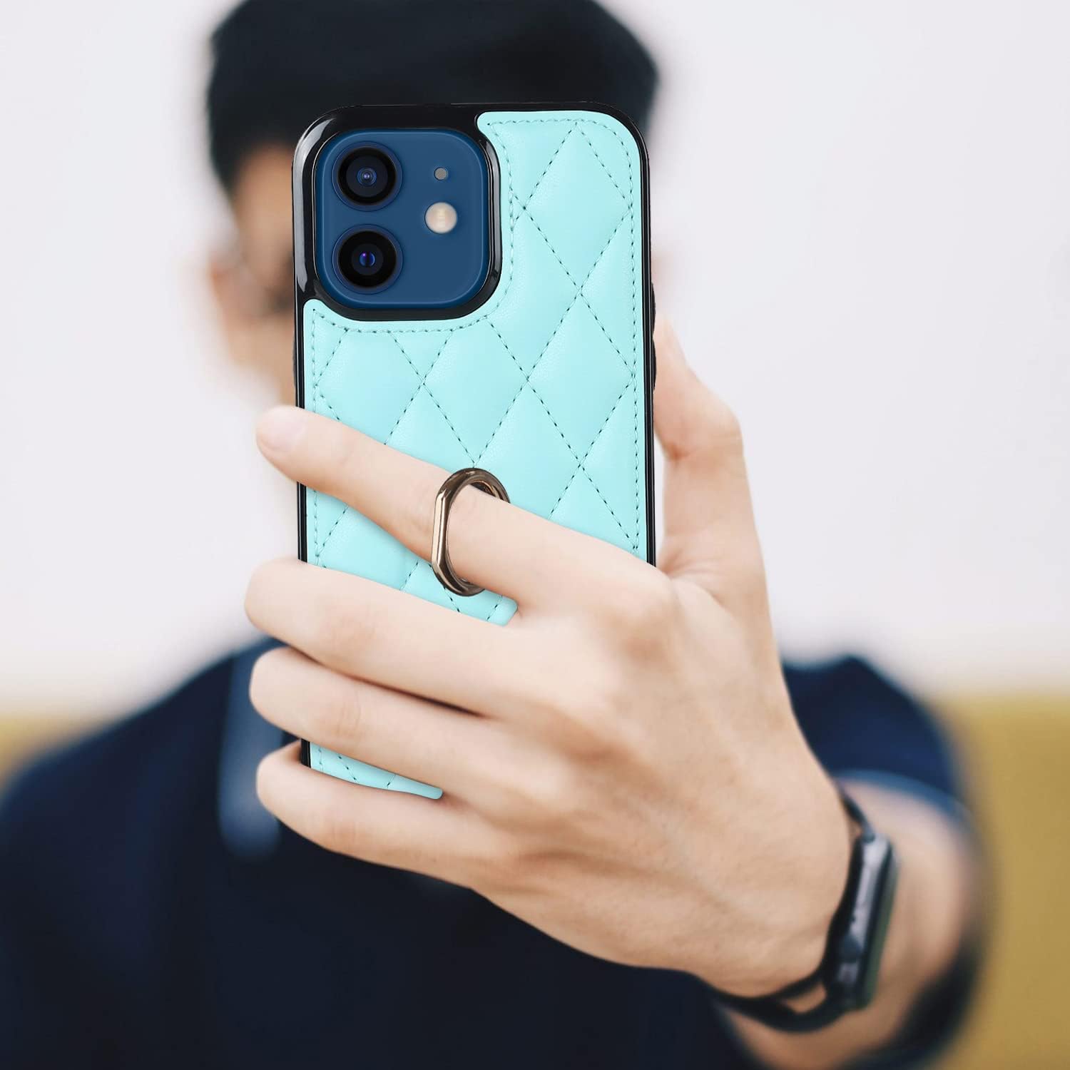 Funda de teléfono para iPhone 11 6.1 con protector de pantalla de vidrio templado, soporte de anillo con soporte de soporte, delgada, suave y