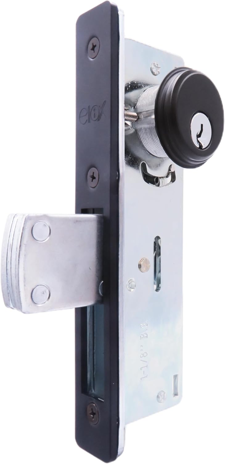 elox Cerradura de embutir de aluminio con cierre de mortaja para puerta, cerrojo oscilante, cilindro de zinc de doble llave y 4 llaves, fondo de