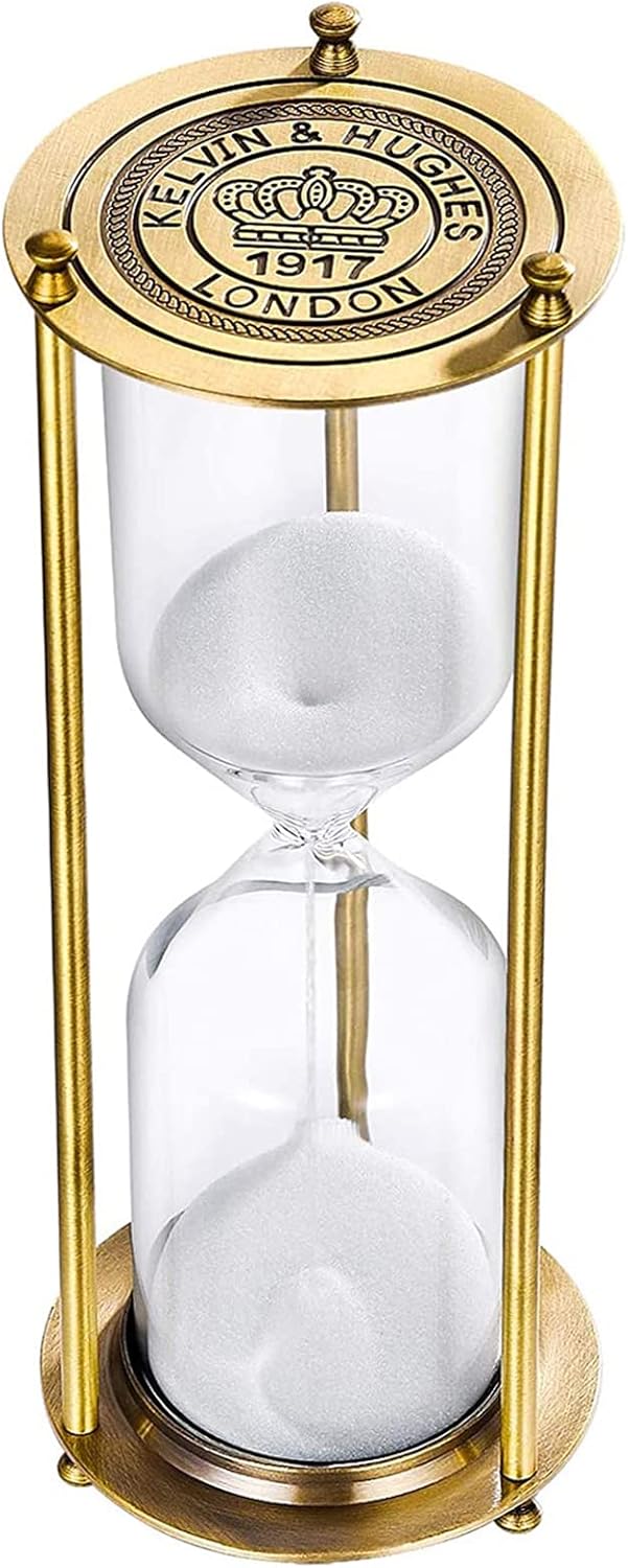 Temporizador de arena vintage de 1 minuto, reloj de arena de 5.1 pulgadas, reloj de arena de latón antiguo de 1 minuto, reloj antiguo de arena de 1